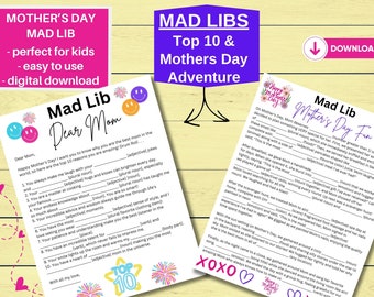 Mother&#39;s Day Mad Libs, Gift for Mom, Perfect for Kids, Story Bundle, Family/Class Activity, Creative & Funny, Digital Download, Printable