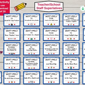 Premi superlativi per insegnanti/personale, festa scolastica, divertenti certificati di apprezzamento per insegnanti, riconoscimento del personale, confezione da 26, download digitale