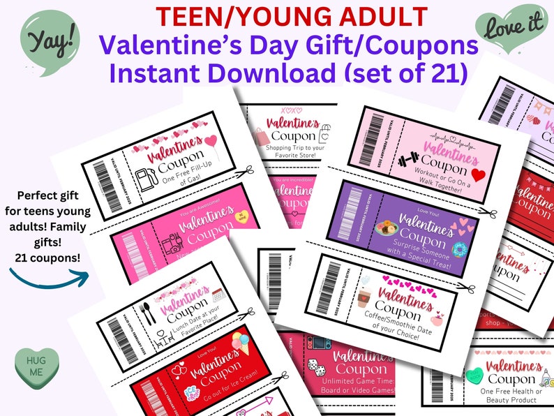 TEEN/YOUNG ADULT Valentine's Day Coupons/gift 21 Coupons, Vday Gift