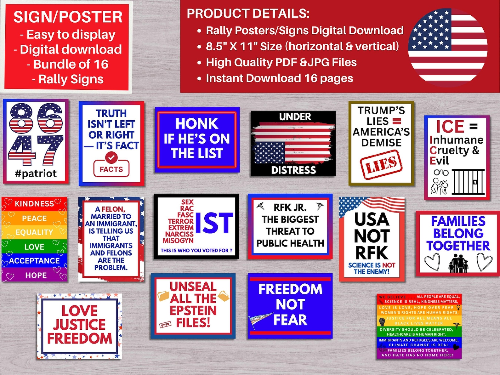 Better Rights Signs Protest Signs, 16 Printable Rally Posters, Anti-trump, Anti-rfk ...
