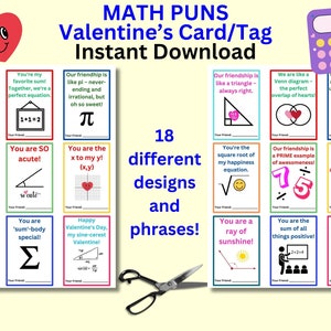 Math Puns: Colorful Valentine's Math Pun Notes, Printable Cards, Digital Download, Valentine's Day Exchange, All Ages, Math Humor, Funny Tag image 2