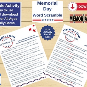 Memorial Day informatieve Word Scramble, familie/klas/kind activiteit, educatieve hulpbron, onthoud de gevallenen, afdrukbaar, digitale download