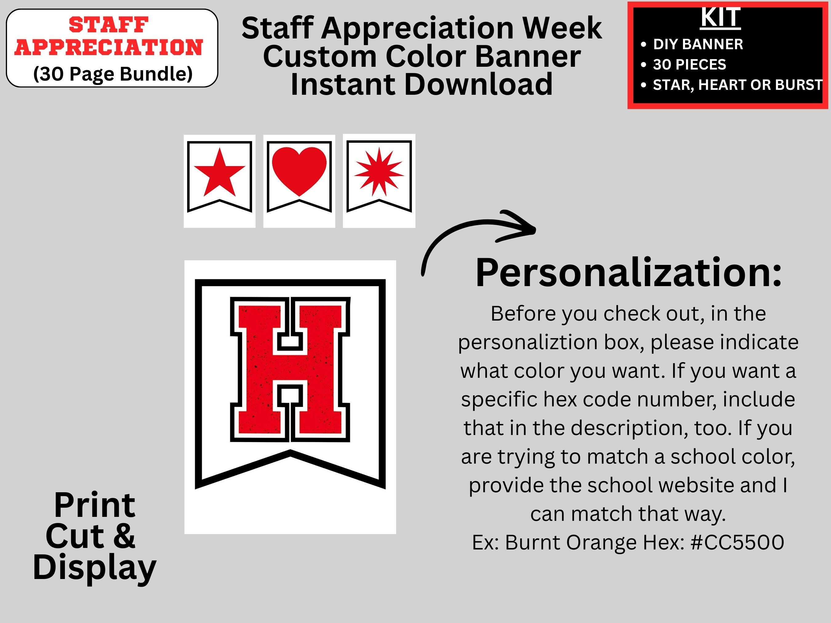 Custom Color Staff Appreciation Week Banner Printable, Personalized ...