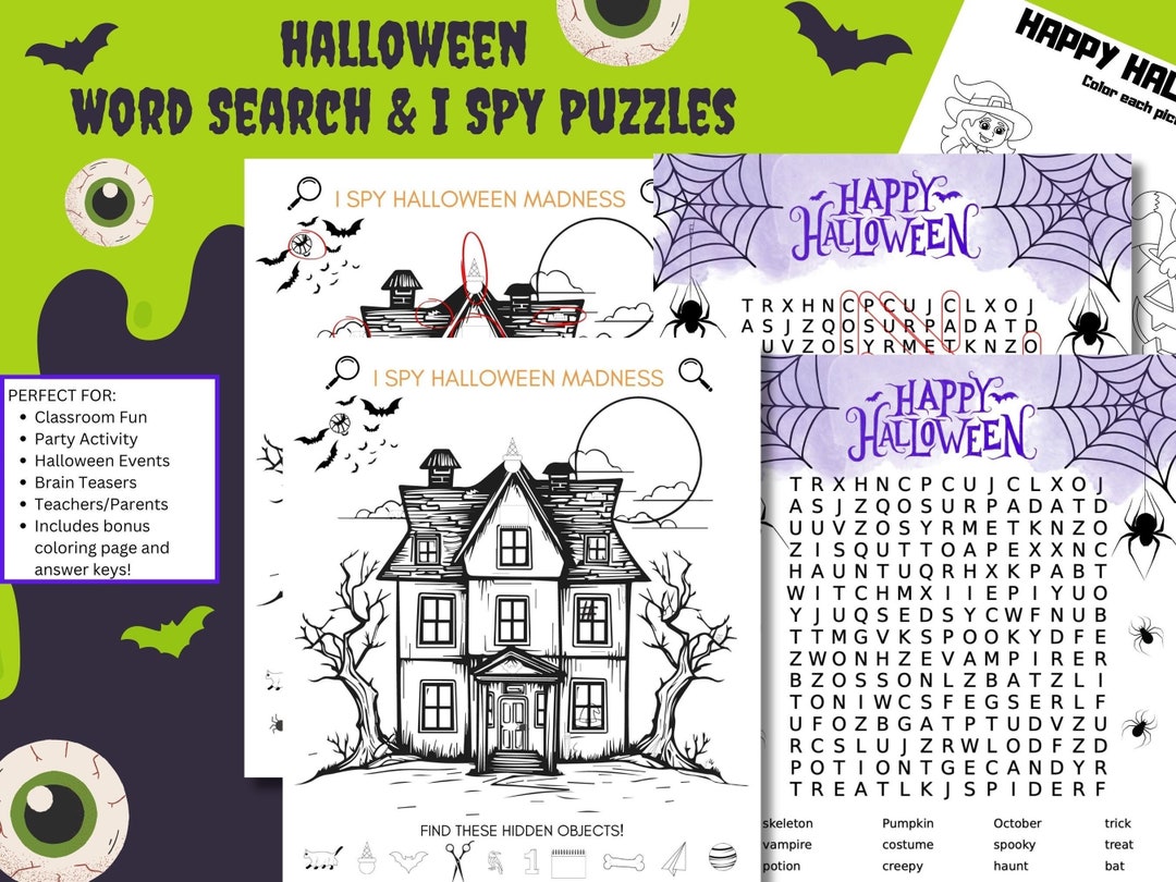 Halloween Word Search and I SPY Activities, Classroom Party Ideas ...