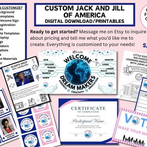 Jack and Jill of America personalizado, descarga digital, materiales de capítulo personalizados, letrero de bienvenida digital, tarjetas de información, votación, imprimible