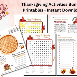 Thanksgiving-werkbladbundel - Woordjacht, Woordzoeker, Pompoentaartdoolhof! Perfect voor: school, familie, entertainment, direct downloaden