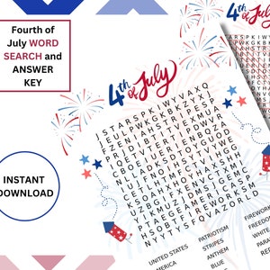 Fourth of July Patriotic Word Search Activity PDF, Kids Fun Activity, Independence Day Puzzle, 4th of July Memories/ Party, Instant Download