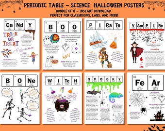 Periodic Table Halloween Science Posters, Halloween Decor, Classroom Vibes, Instant Download PDF, Funny & Festive Display, Gift to Teacher