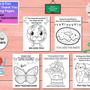 Páginas para colorir de agradecimento ao professor, presente de fim de ano para o professor, atividade de agradecimento ao professor para imprimir, download digital instantâneo