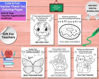 Teacher Thank You Coloring Pages, End of Year Teacher Gift from Student, Printable Teacher Appreciation Activity, Instant Digital Download
