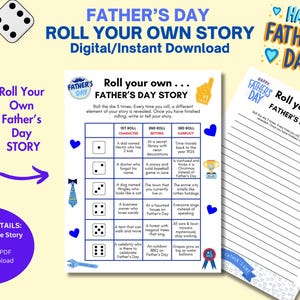 Faites votre propre histoire pour la fête des pères, jeu de dés amusant pour les enfants, activité à imprimer pour la fête des pères, jeu d'écriture d'histoires, téléchargement numérique instantané au format PDF