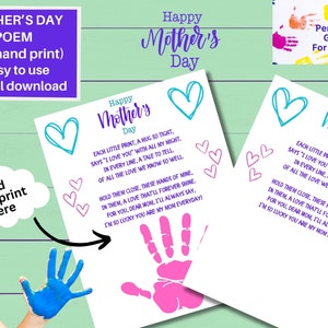 Andenken Muttertagsgeschenk, personalisiertes Handabdruckgeschenk für Mama, Basteln für Kinder, süßes Kunstwerk, Gedicht für Mama, druckbar, digitaler Download
