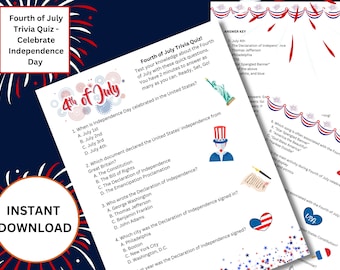 Fourth of July Trivia Quiz - Celebrate Independence Day with Knowledge, Fun For All Ages, Family Celebration, Digital Download, Printable