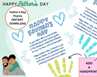 Handprint Poem Father&#39;s Day - Printable/Download, Gift for Dad, Daddy Keepsake, Digital Download, Printable