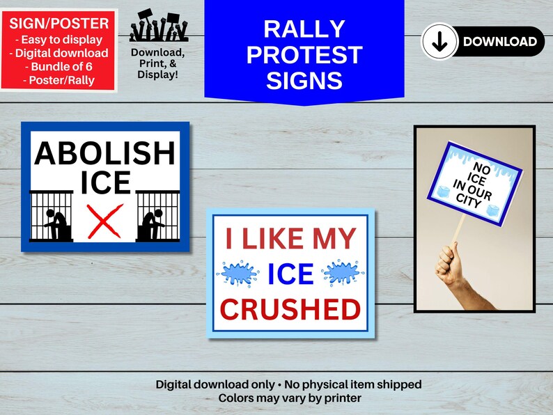 Anti ICE Protest Signs Bundle, Abolish ICE Rally Posters, Defund ICE ...