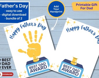 Father&#39;s Day Printable, Fathers Day Gift, Handprint Art, Best Dad Award, DIY Trophy, Kids Activity, Daddy Keepsake/Craft, Digital Download