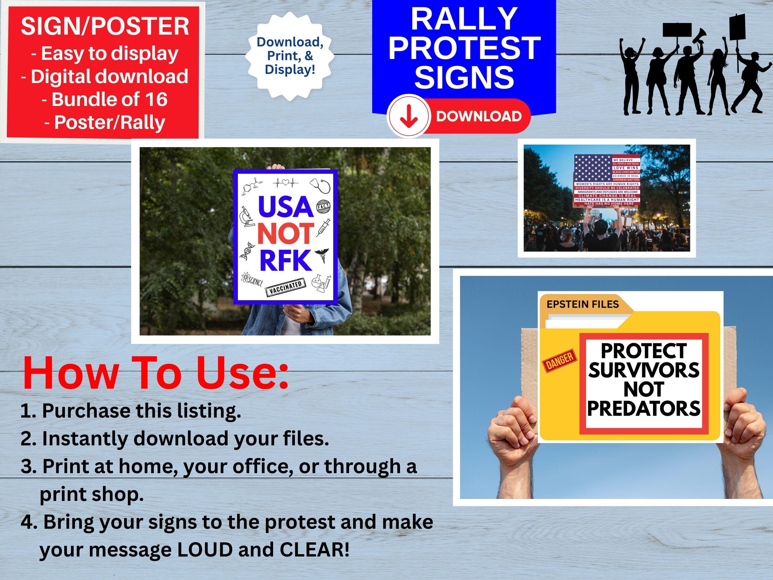 Signs Protest Rfk Rally Protest Signs, 16 Digital Download Posters, Anti-trump, RFK ...