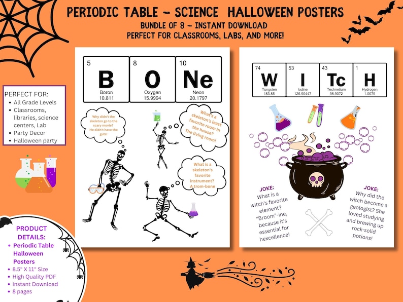 Periodic Table Halloween Science Posters, Halloween Decor, Classroom Vibes,instant Download PDF