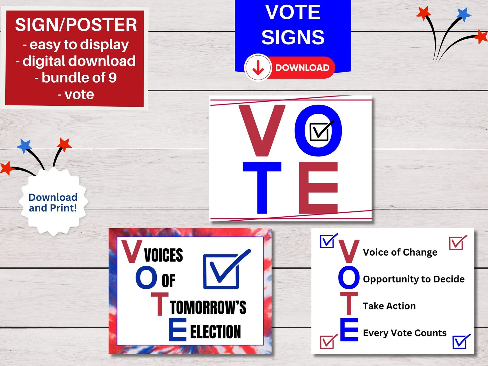 Vote Rust Signs Vote Signs, Election Day Poster Bundle, USA Voting Pack, Voting Rights ...