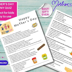 Questionário do Dia das Mães, presente engraçado para a mãe, atividade personalizada para crianças, humorístico, questionário para a mãe, faça você mesmo, download digital instantâneo, para impressão