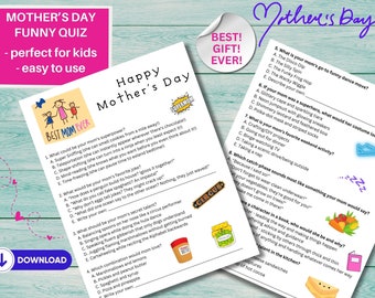 Mother&#39;s Day Quiz, Funny Gift for Mom, Personalized Activity For Kids, Humorous, Mom Questionnaire, DIY, Instant Digital Download, Printable