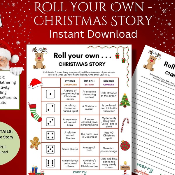 Roll A Christmas Story, Dice Game, Christmas Kids Activity, Family Game, Classroom Party, Creative Writing, Instant Download, Printable