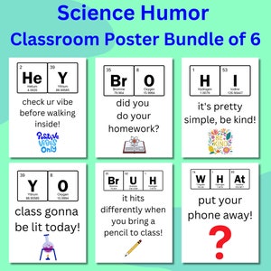 Science Humor Classroom Poster Bundle of 6, Instant Digital Download PDF, Periodic Table Wall Art, Teacher Classroom Decor, Educational Fun