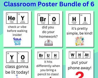Science Humor Classroom Poster Bundle of 6, Instant Digital Download PDF, Periodic Table Wall Art, Teacher Classroom Decor, Educational Fun