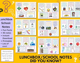 Bundle of 45 Printable Fun Facts/Did You Know? Kid&#39;s lunchbox notes, Ice-Beaker, Classroom Fun, Group & Camp Activities, Instant Download