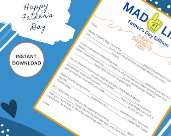 Father&#39;s Day Mad Lib-Digital Download/Printable, Gift for Dad, Interactive Storytelling, Funny Family Activity, Surprise Gift, Celebrate Dad