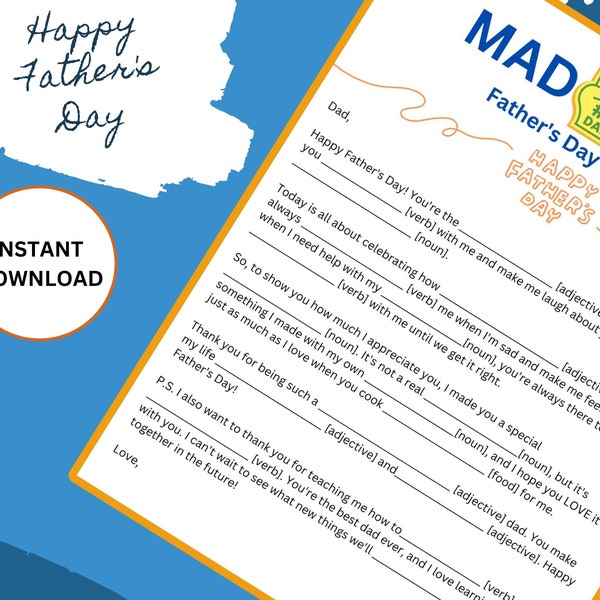 Father's Day Mad Lib-Digital Download/Printable, Gift for Dad, Interactive Storytelling, Funny Family Activity, Surprise Gift, Celebrate Dad