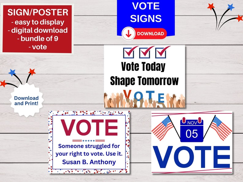 Vote Signs, Election Day Poster Bundle, USA Voting Pack, Voting Rights ...