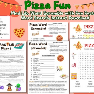 Pizza-themed Fun Activities Bundle: Mad Lib, Word Scramble, and Word ...