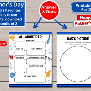 Fête des pères : tout sur papa, activité imprimable, personnalisée pour la fête des pères, cadeau pour papa, photo de papa, tous âges, téléchargement immédiat/numérique