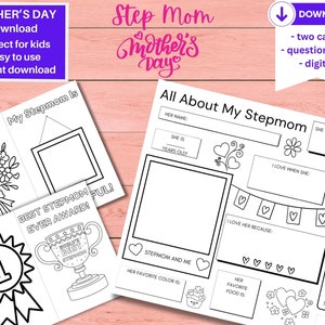Tudo sobre minha madrasta, presente de dia das mães, cartão personalizado para madrasta, página de atividades, folha para colorir, mãe bônus, download digital/imprimível