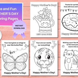 Fête des mères, pages à colorier pour les enfants, idée d'artisanat amusante, cadeau pour maman, messages sincères, projet de coloriage amusant, téléchargement numérique, imprimable