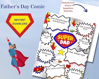 Superhero Dad Father&#39;s Day Download/Printable Sheet, Perfect Gift for Dad, Fun Interactive Activity, Making Memories, Celebrate Dad