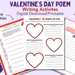 Valentinstag Schreibpaket: Akrostichon, Herzen der Liebe, & ausdrucksstarke Anleitung, Kreatives Schreiben, Klassenzimmer Aktivität, Digitaler Download, PDF