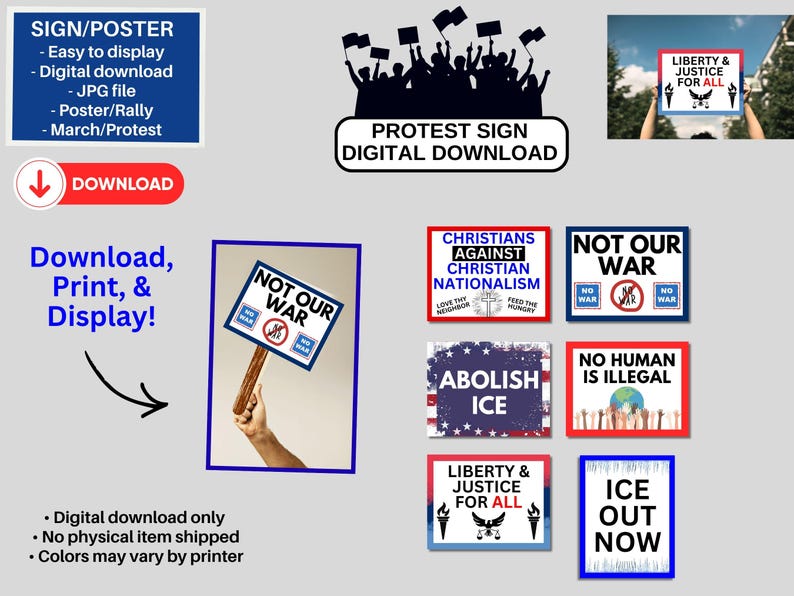 Protest Sign Bundle Printable (17 Designs), Anti War Posters, No Kings ...