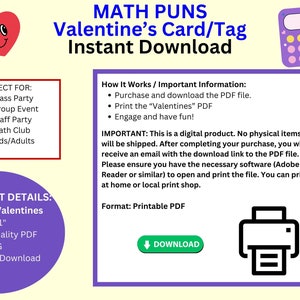 Math Puns: Colorful Valentine's Math Pun Notes, Printable Cards, Digital Download, Valentine's Day Exchange, All Ages, Math Humor, Funny Tag image 6