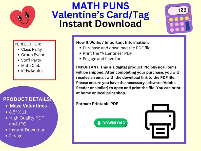 Math Puns: Colorful Valentine's Math Pun Notes, Printable Cards, Digital Download, Valentine's Day Exchange, All Ages, Math Humor, Funny Tag image 6
