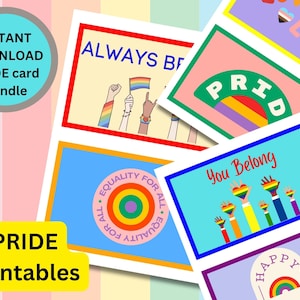 Vier TROTS met downloadbare ansichtkaarten - Set van 6 LGBTQ+ ontwerpen, vriendelijkheid is belangrijk, afdrukbare notities/kaarten, ondersteuning en schrijfbericht op de achterkant