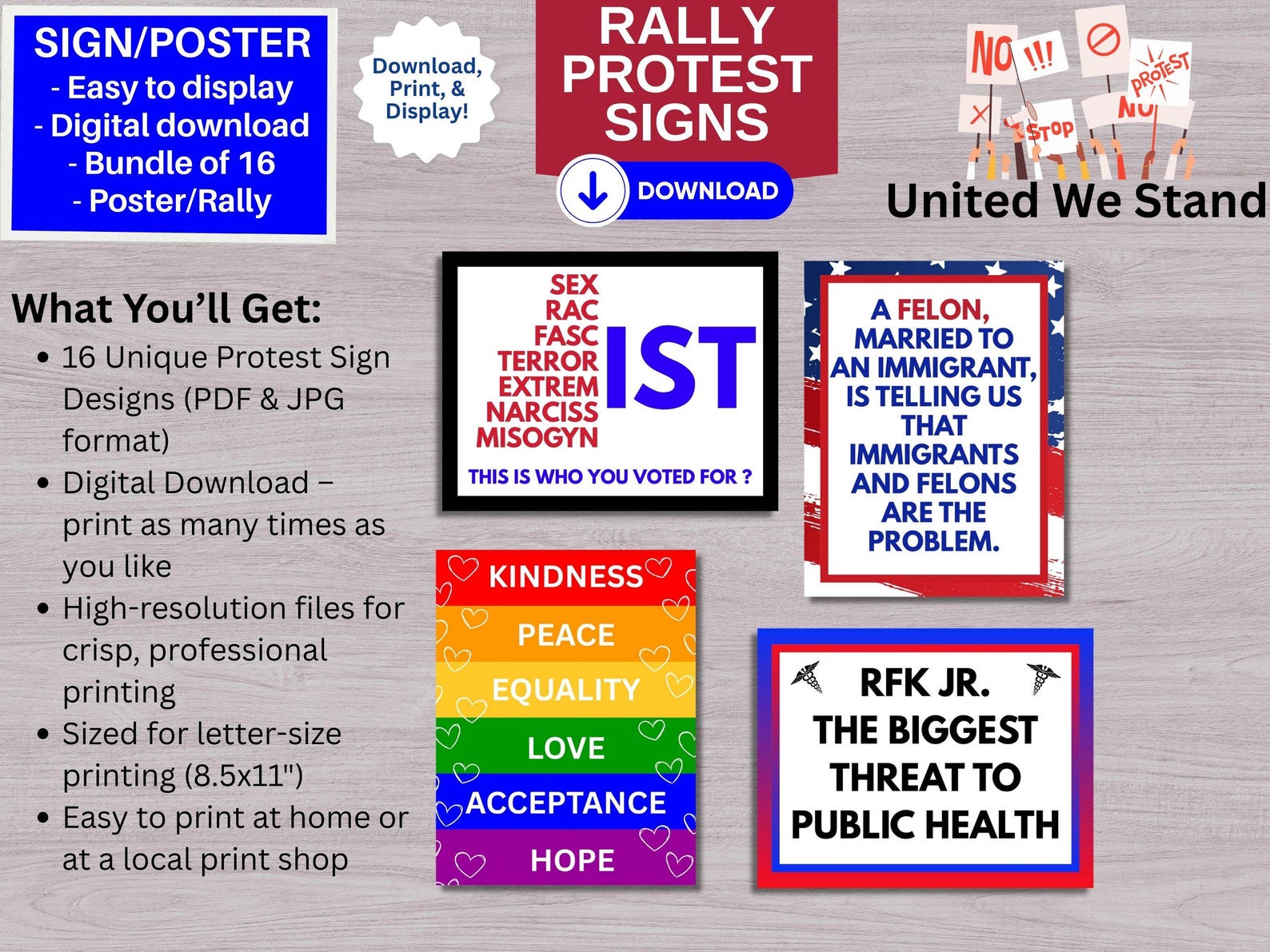 Signs Protest Rfk Protest Signs, 16 Printable Rally Posters, Anti-trump, Anti-rfk ...