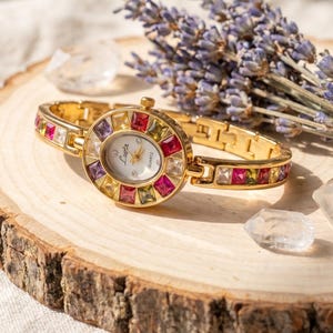 Gold Gemstone Watch Dainty Style Elegant Art Deco Minimalist image 1