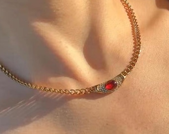 Red Gemstone Necklace: Vintage Gold Pendant Jewelry