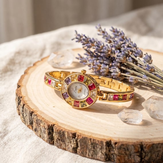 Gold Gemstone Watch Dainty Style Elegant Art Deco Minimalist