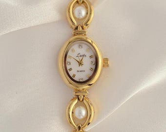 Reloj de oro minimalista estilo vintage para mujer, elegante reloj Art Déco con pulsera