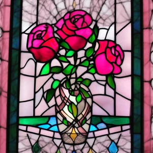 Pink Roses in Brown Vase Stained glass design SVG and PNG