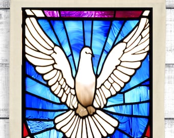 Stained glass sublimation image of the Holy Spirit Dove Set #2.  This set contains 5 images.