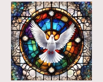 Holy Spirit Dove Stained Glass PNG – Radiant Round Window Design | Christian Sublimation Image for Tumblers, Shirts & Wall Art + 2 BONUS